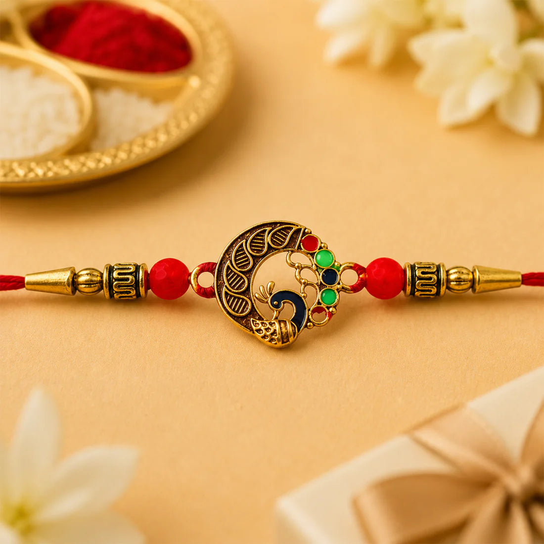 Elegant Round Peacock Design Rakhi