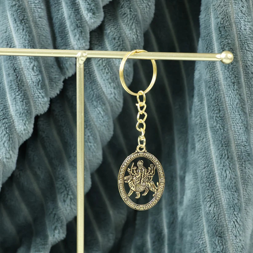 Maa Durga Golden Oval Frame Keychain