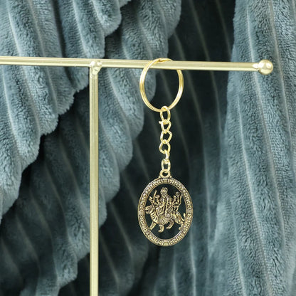 Maa Durga Golden Oval Frame Keychain