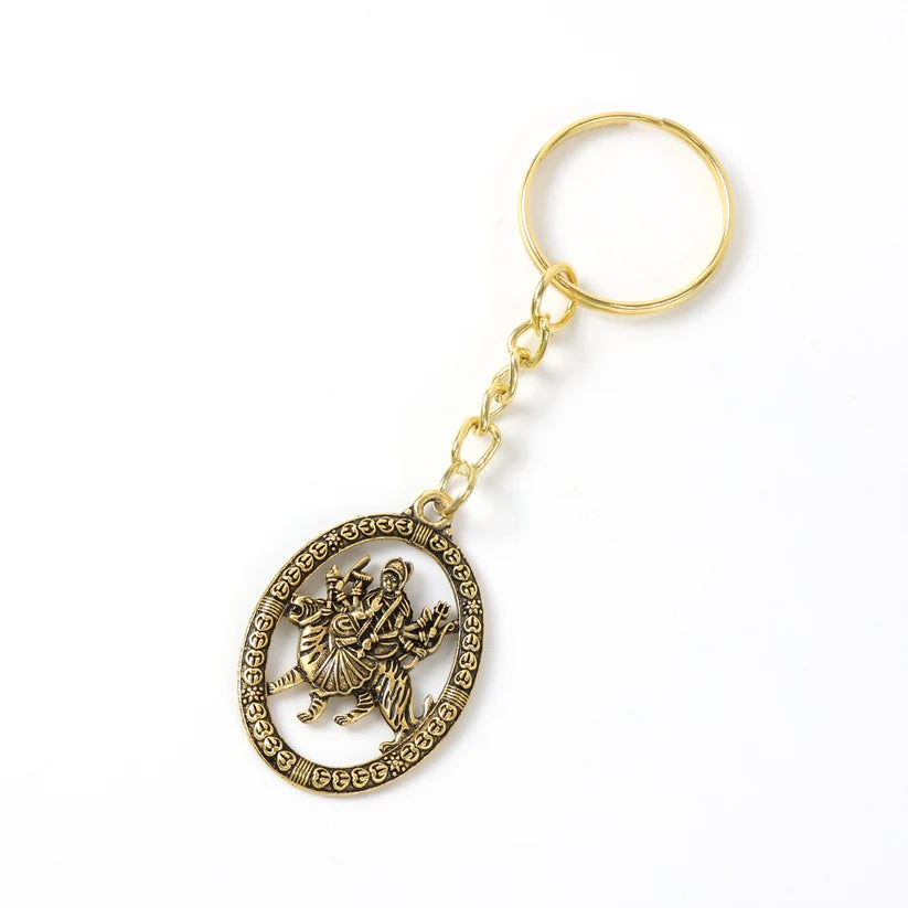 Maa Durga Golden Oval Frame Keychain