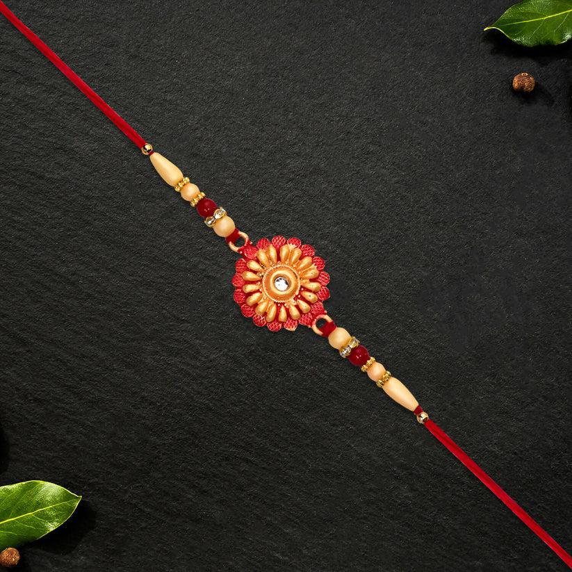 Floral Bead Rakhi With Central Stone