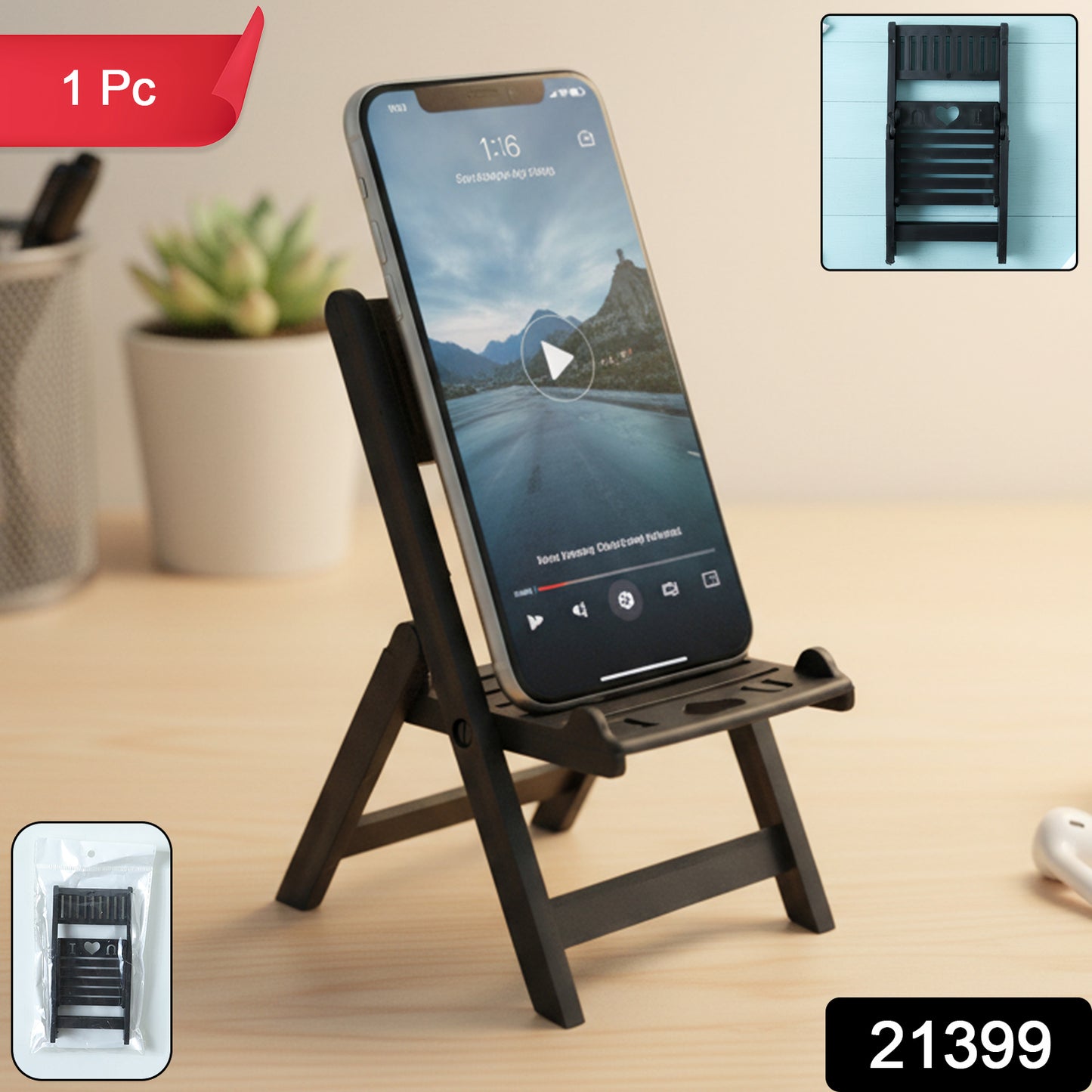 Mini Chair Shape Mobile Stand Holder Black Color