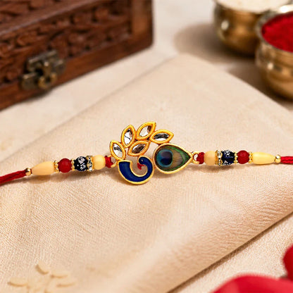 Artistic Mor Pankh Rakhi With Colorful Enamel And Traditional Thread